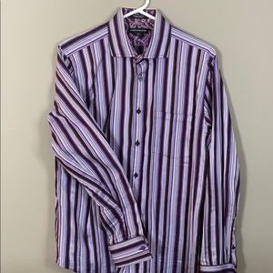 Purple and black French cuff long-sleeve shirt